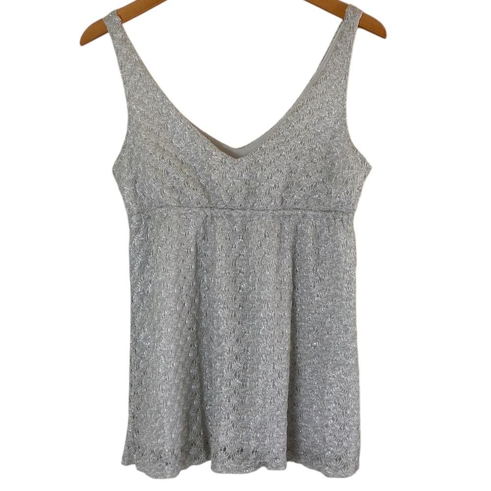 Love Tease | metallic Y2K V neck Empire waist crochet tank top blouse